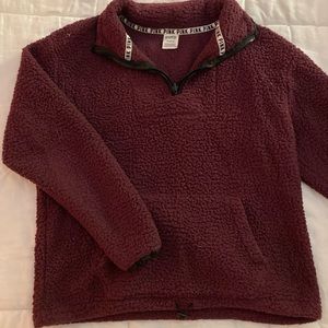VS Pink Sherpa Quarter Zip Pullover Maroon